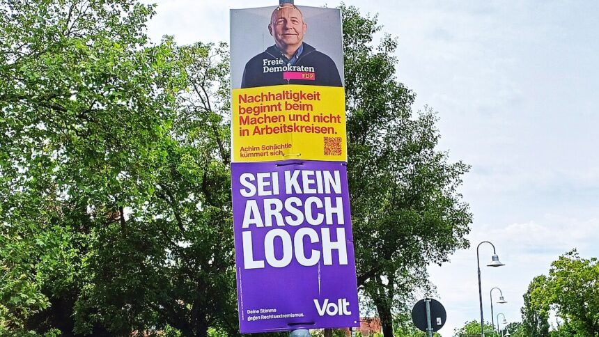 Schächtle, Volt, Wahl 2024 Wahlplakat 2024 05 26 © Harald Borges